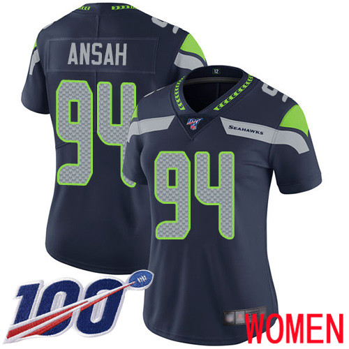 Seattle Seahawks Limited Navy Blue Women Ezekiel Ansah Home Jersey NFL Football #94 100th Season Vapor Untouchable